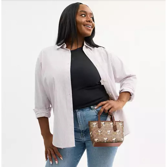 Coach X Peanuts City Mini Tote Bag In Signature Canvas With Snoopy Print CBS83 - Picture 5 of 8